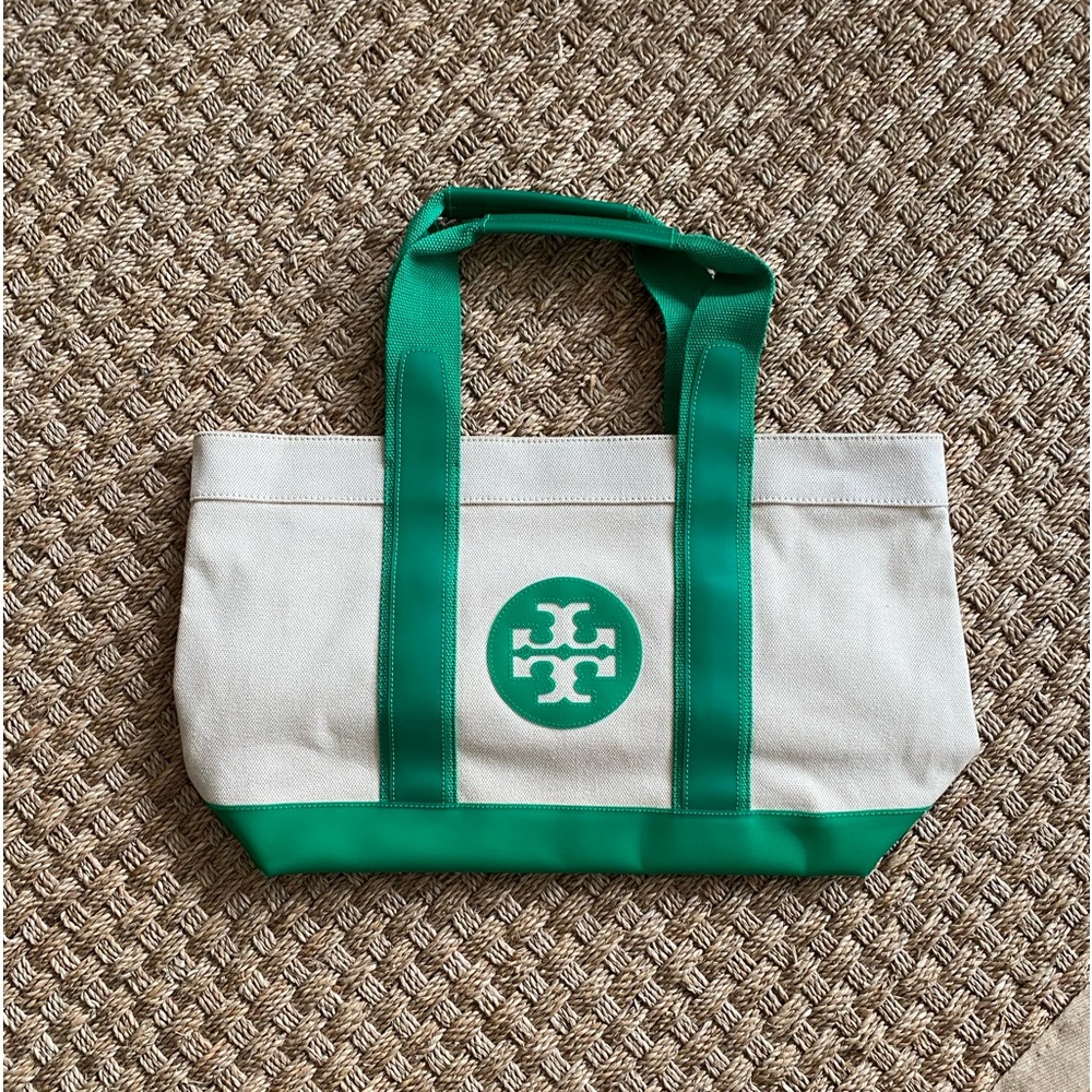 Tory Burch Canvas Tote - Natural & Green Canvas